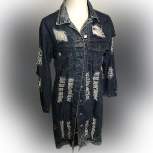 Thrill Jeans Super Torn Long Coat Size Small
